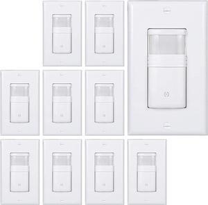 10 Pack Motion Sensor Light Switch, Wire Required, Single Pole Only (Not 3-Way), Indoor in-Wall Occupancy Sensor with Wall Plate, Adjustable Timer, Title 24, UL Certified, White