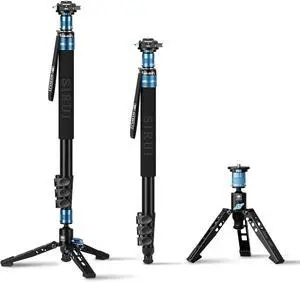 Monopod with Feet, Professional Aluminum Travel Monopod for Cameras with Quick Release Plate, Max Load 33lbs, Compatible with  Canon Nikon DSLR Camera, AM-404FL+QC-55