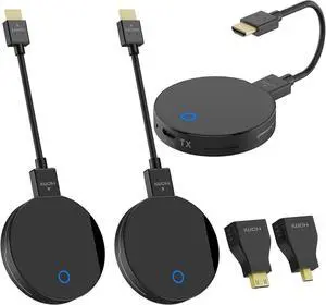 Wireless HDMI Transmitter and 2 Receiver, 4K Decode 1080P Output,1TX to 4 RXs, 2.4G/5G Wireless HDMI Extender Kit, Streaming Video/Audio from Mac/PC/Laptop to TV/Projector etc Multiple Displays