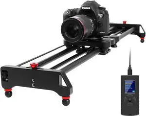 Motorized Camera Slider, 31" Carbon Fiber Dolly Rail Camera Slider with Time-Lapse Photography, Tracking Shooting and 120 Degree Panoramic Shooting for Most Cameras, with Remote Controller