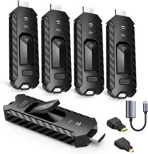Wireless HDMI PRO- Transmitter and Four Receiver, Portable Multi-TVs Extender Kit,Plug and Play, Heat-Control, 5.8G/2.4G @60Hz 165FT/50M, Stream Video Wirelessly from Laptop to Multiple HDTVs/Monitor