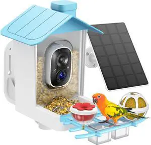 Smart Bird Feeder with Camera Solar Powered, Birdfeeder Cam for Outside, AI Species Identify, 2K Live View, Instant Arrival Alerts, Bird Lover Gifts, Blue