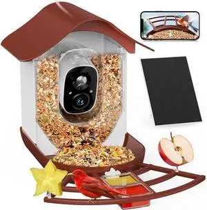 Smart Bird Feeder with Camera 2K HD Auto Detect & Notify, AI Identify 10000+ Birds Camera with Solar Panel 5 Perch Attachments Wireless Outdoor Birdwatching Gift for Birds Lover, Blue