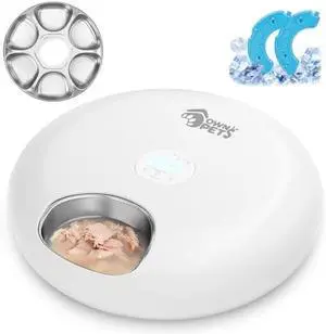 Cat Feeder for Wet and Dry Food, with 2 Ice Packs, 6 Meals Programmable Timed Pet Feeder, Cordless Rechargeable Auto Feeder for Cats/Small Dogs, Black
