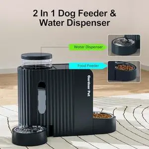 Automatic Gravity Pet Feeder, 1.8 Gallons*2 Dog Feeder and Water Dispenser Set, 2-in-1 Automatic 100% BPA-Free Feeder and Stainless Steel Water Dispenser for Dogs, Cats, Rabbits, Puppies (Black)