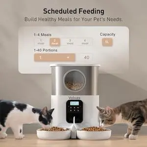 Automatic Cat Feeders for Two Cats, 5L Pet Feeder for Cats and Dogs Timed Cat Feeder Pet Dry Food Dispenser, White