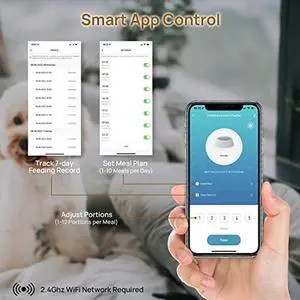 Automatic WiFi Pet Feeder for 2 Pets, 5L Capacity, 1-10 Meals Per Day, Adjustable Bowl Height, Smart Dog Cat Feeder with 2 Stainless Steel Bowls, 2.4G WiFi App Control for Cats and Small Dogs
