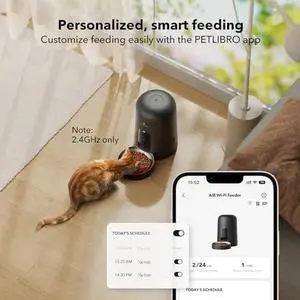 Automatic Cat Feeder, Wi-Fi Rechargeable Cats Food Dispenser Battery-Operated with 30-Day Life, AIR 2.4G Wi-Fi Timed Pet Feeder for Cats & Dogs, 2L Auto Cat Feeder, Black