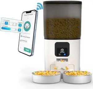 7L Automatic Cat Feeders for 2 Cats - 2.4G WiFi Timed Auto Feeder with APP Control, Cat Food Dispenser with Alexa for Multiple Cats, Detachable for Easy Clean, 1-10 Meals Per Day - Black
