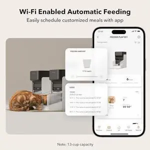 Automatic Cat Feeders - 2 Cat Wi-Fi Feeders, 3L Auto Dispensers with Light Collar Tag, 1-10 Meals