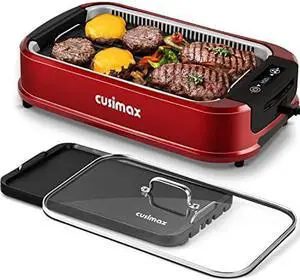 Electric Indoor Grill Griddle, Smokeless Grill, Portable Korean BBQ with Turbo Smoke Extractor Technology, Non-stick Removable Plate & Griddle Plates