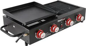 Gourmet GD4002T 4-Burner Tailgater Grill and Griddle Combo, Portable Flat Top Propane Gas Grill with 40,000 BTUs Output for Backyard or Outdoor Cooking, Black