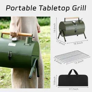Adjustable Portable Charcoal Grill Multi-functional Metal Small BBQ Smoker for Outdoor Hiking(Black)