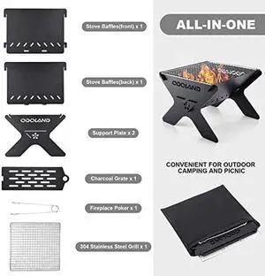 Camping Campfire Grill, Portable Folding Charcoal Grills, Backpacking BBQ Grill, Heavy Duty Firepit Grill with Carry Bag for Outdoor Cooking, Bonfire, Patio, Backyard