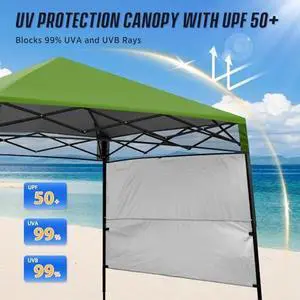 8x8 Pop Up Canopy Tent with Sidewall, Compact, Portable Slant Leg Instant Sun Shelter for Beach, Sports, & Camping, 8x8 Base 6x6 Top, Blue