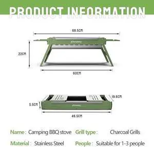 Portable Charcoal Foldable Grill, Small Grills Indoor or Outdoor BBQ Cooking Stainless Steel Desktop Charcoal Grill for Travel,Camping, Gardens, Picnics, Beach Parties, Backyard Barbecue