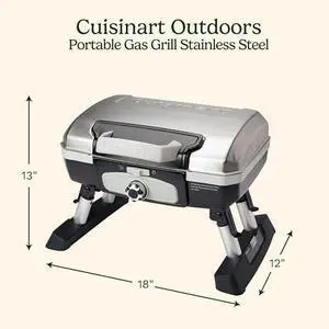 Petite Gourmet Portable Gas Grill, Compact & Lightweight Tabletop Small Grill for BBQs, Camping, Tailgates & Small Spaces, 5,500 BTU Burner Folding with Carry Handles, Black