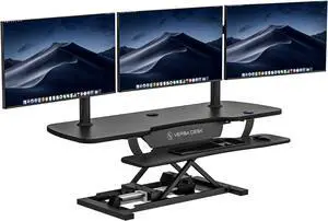 Electric Standing Desk Converter, 48 Inch PowerPro Height-Adjustable Sit Stand Desktop Riser, Keyboard Tray, USB Charging Port, 48" W X 24" D, Black
