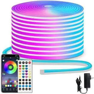 132Ft Neon Rope Lights,Flexible Led Rope Light Control with App/Remote,Multiple Mode Rope Lights,IP65 Outdoor RGB Led Neon Lights Waterproof,Music Sync Gaming Led Neon Light Strip for Bedroom