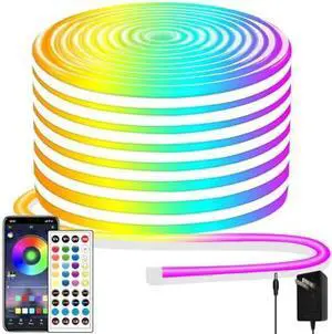 100FT RGB LED neon Rope Lights LED neon Lights with Remote/APP Control 24V IP65 Waterproof Flexible Neon LED Strip Lights for Bedroom Room Outdoors Decor2 Rolls of 50ft