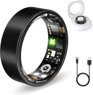 Smart Health Rings for Women Men, Fitness Tracker with Heart Rate, Blood Oxygen, HRV, Sleep Tracker, Step Tracker, No Subscription Fee, IP68 Waterproof Smart Ring for iphone & Android (Black 7#)