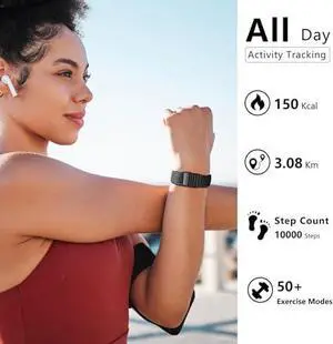 Smart Health Wristband, Wearable Activity & Fitness Tracker for Multi-Sport Mode, All-Day Automatic Continuous Monitoring of Health Data, Improve Sleep, Stress & Wellness, with Free App, Black