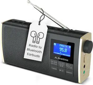 Avantree Soundbyte T - 4-in-1 FM Radio with Bluetooth Speaker, Wireless Streaming to Bluetooth Earbuds or Home Stereo, MP3 Player via SD Card - Rechargeable Portable Device