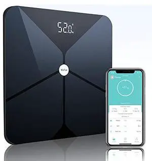 Body Composition Scale, 8 Electrode Bathroom Smart Scale with BMI, Body Fat, Muscle Mass, Scale for Body Weight and Fat with 20 Body Fat Scale, Large Color Display and Report (Black)