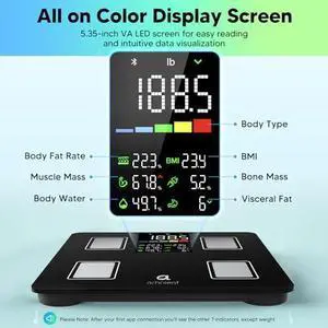 Smart Scale with BMI, Body Fat, Muscle Mass, 14 Composition Metrics, Large LED Display, Digital Bathroom Scale for Weight, Accurate Weighing Machine, App Sync, 500lbs, 11.8"