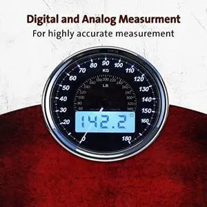 Highly Advance 2-in-1 Digital & Analog Weighing Scale for Body Weight-400lbs, 4 High Precison GX Sensor Accurate, Thick Tempered Glass, Extra Large Display (Red)