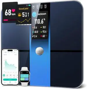 Smart Scale for Body Weight and Fat Percentage FSA HSA Eligible, 3.5" TFT Color Display High Precision Digital Bathroom Scale BMI Heart Rate 22 Body Composition Analyzer Sync with Fitness App