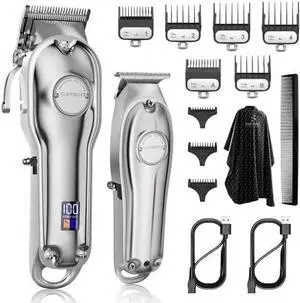 Professional Hair Clippers for Men- Hair Cutting Kit & Zero Gap T-Blade Trimmer Combo- Cordless Barber Clipper Set with LED Display for Mens Gifts(Black)