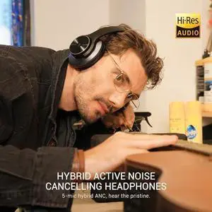 A10 Hybrid Active Noise Cancelling Headphones, Hi-Res Audio, 50H Playtime with Speed Charge, Travel Case, Wireless/Wired, Built-in Mic, Bluetooth Over Ear Headphones for Work Travel