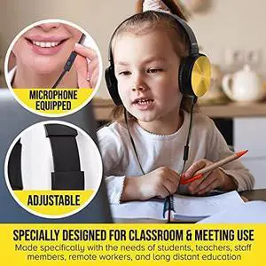 Classroom Headphone with Microphone (5 Pack) - Kids Wired Earphones with Mic for School Students K-12 & Teachers, Soft Swivel On Ear Pads- Perfect for E-Learning, Meetings, Calls -(Colorful)