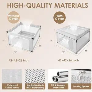 42x42x26 Inches Puppy Playpen for Dogs & Cats Indoor or Outdoor - Dog Play Pen with Door, Dog Fence for Small Pets with Heavy-Duty Oxford & Steel Frame, with Cover