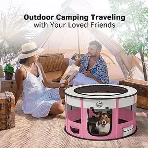 44"*44"*24" Large Foldable Pet Play Pens Indoor Outdoor Exercise Pen with Carrying Case Food Bowl for Cat Puppy Rabbit