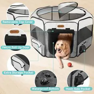Dog Playpen, Portable Pet Play Pen Foldable Carrying Case, Puppy Pens Outsid for Small Cat Indoor/Outdoor, Removable Mesh Shade Cover