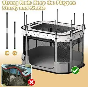 Portable Cat Playpen, 8-Rod Reinforced Kitten Dog Playpens, Foldable Play Pen for Indoor Cats Enclosed Pet Puppy Doggy Outdoor, Collapsible Tent Kennel Cage House(32"x24"x22")