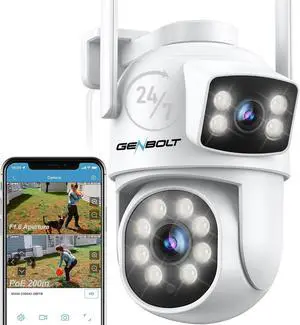 PTZ WiFi Security Camera Outdoor with Dual Lens, CCTV Surveillance with Dual View, Cloud Storage Upgraded with Color Night, Auto Tracking Humanoid Detection [DC&PoE]