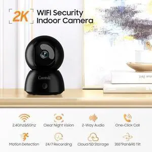2-Pack Indoor Security Cameras, 2K Cameras for Home Security with Night Vision, Baby/Dog/Pet/Elder Camera with Phone App, Auto Tracking, Human/Pet Detection, Cloud&SD Storage