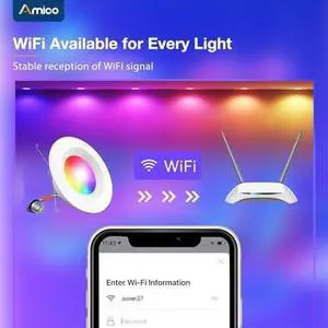 6 Pack 5/6 Inch Smart WiFi LED Recessed Can Lights, RGBCW Color Changing Retrofit Recessed Lighting, Baffle Trim, APP Control, Dimmer Compatible, 12W=110W 1100LM, IC & ETL