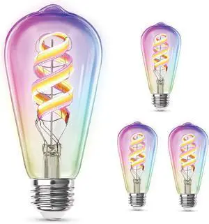 Electric ST21 Smart Spiral LED Filament Edison Bulb, 60W Equiv, RGBW Color Changing, Dimmable, 2.4GHz Wi-Fi Enabled, Works with Alexa & Google Home, App Control, ST2160/RGBW/FIL/AG/4, 4 Pack
