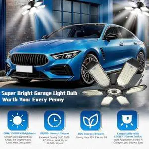 LED Garage Light - 2Pack Bright 50000LM Garage Lights Ceiling Led w/ 8 Deformable Panels 6500K Led Light Bulb Srew in E26/E27 Socket with Adjustable Center Spotlight for Barn Workshop Attic