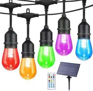 Outdoor String Lights RGB, 96FT Dimmable Patio String Lights with Shatterproof Edison Bulbs, Remote, Commercial Lights for Cafe,Yard, Party