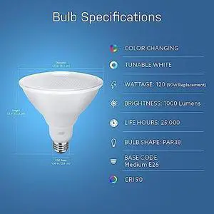 Electric Smart ST21 Light Bulb, 60W Eq, Dimmable, Spiral Filament Edison Style. WiFi Enabled, Works with Alexa/Google Home, Millions of Colors, 15,000-Hr. Lifetime, ST2160RGBWFILAG/RP/3, 3 Pack