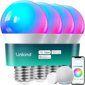 Smart Light Bulbs, Smart Bulb That Work with Alexa & Google Home, LED Light Bulbs Color Changing, 104 Preset Scene, Music Sync, A19 E26 2.4GHz RGBTW WiFi Bluetooth Light Bulb 60W, 800LM, 4Pack