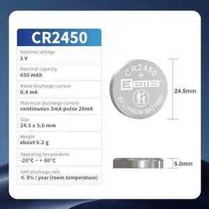 CR2450 Lithium Battery 3V, 100-Pack Long-Lasting 650mAh Batteries with Leak-Proof Design, for Remote Controls, Car Key Fobs, Watches, Flameless Candles & Smart Devices