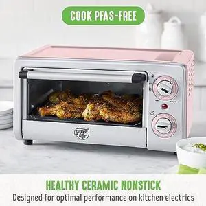 Countertop Toaster Oven Air Fryer Stainless Steel, Healthy Ceramic Nonstick, PFAS and PFOA-Free, Tray & Basket, Bake, Broil, Reheat, Adjustable Temp & Time Control, Auto Shutoff, Turquoise
