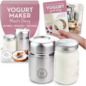 Yogurt Maker with 1 Quart Glass Jar and Complete Recipe Book to Make 12+ Easy Homemade Dairy Free and Milk Yogurts