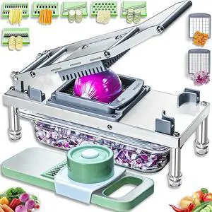 Stainless steel Vegetable Chopper, Veggie Chopper With 8 Blades, Onion Dicer with Container, Food Cutter & Grater Mandoline Slicer
